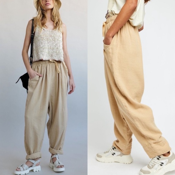 EUC Free People Essential Doublecloth Pants Relaxed Fit Drop Crotch Tapered Leg - Picture 1 of 8